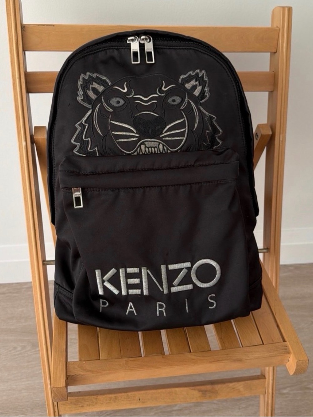 Kenzo Black Backpack with Silver Tiger and Logo